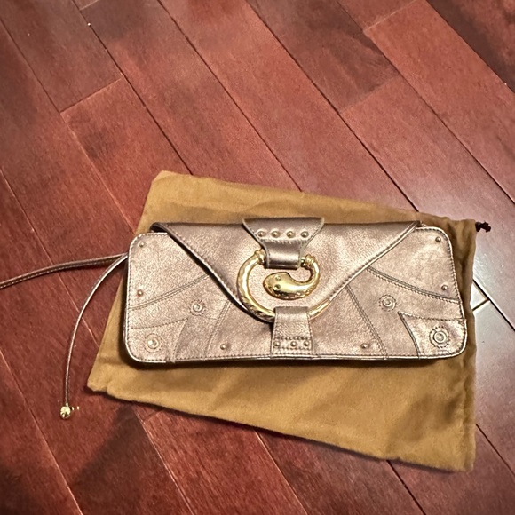 BEBE snake copper metallic brown clutch handbag purse - Picture 6 of 8